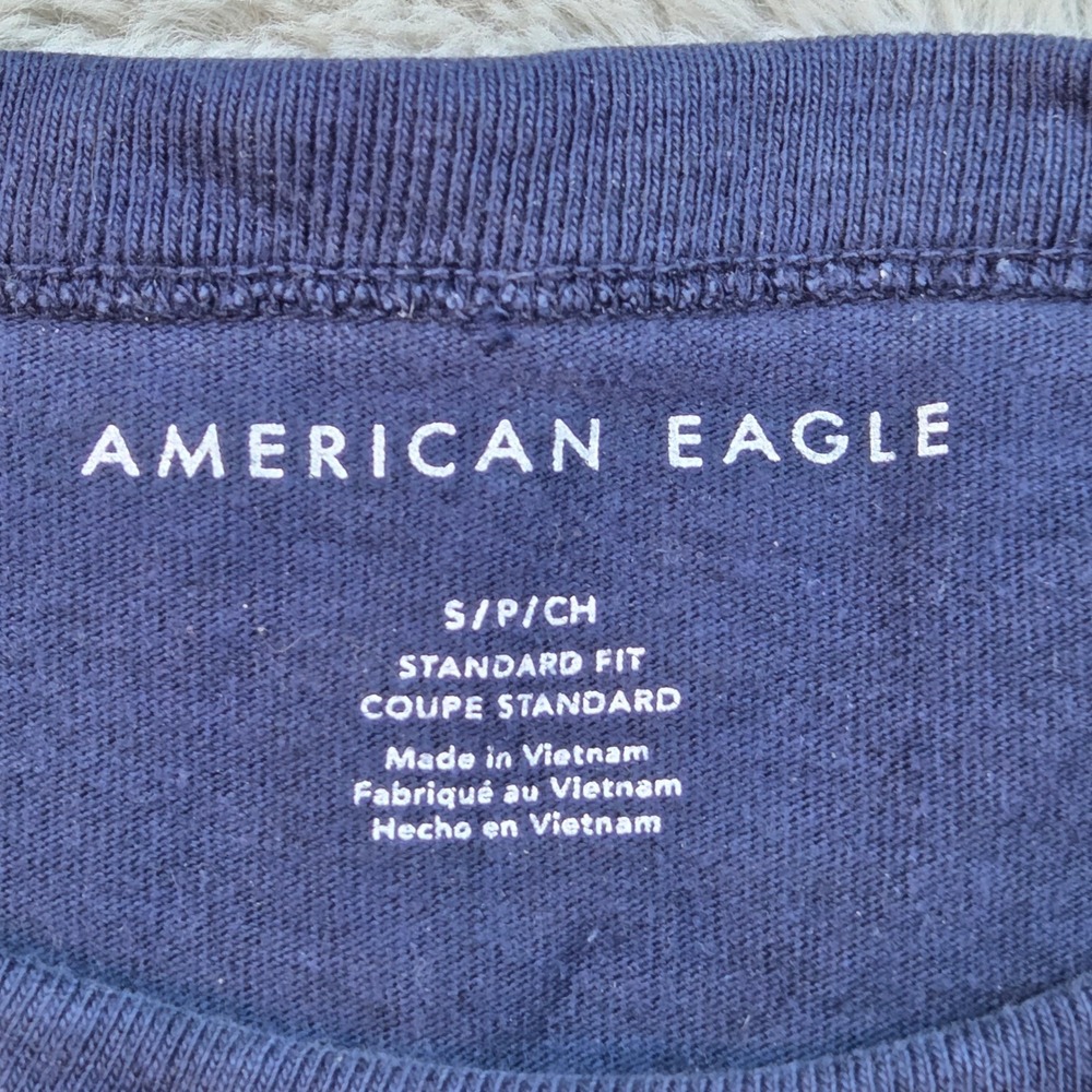 American Eagle Tee Mens S Ombre Dip Dye Graphic Long Sleeve Navy Grey All Cotton - Picture 2 of 6